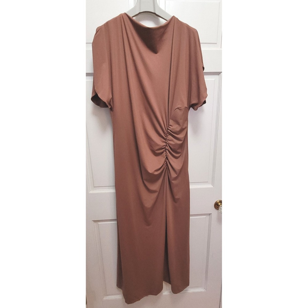Asos Design Grown-on Neck Flutter Sleeve Ruched Maxi Dress - Brown - Sz US 14